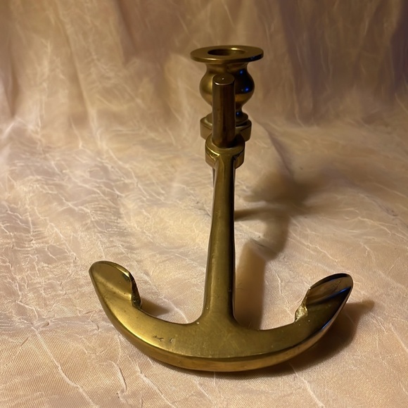 Brass Nautical Anchor Candle Holders- set of 2, vintage - Picture 7 of 12